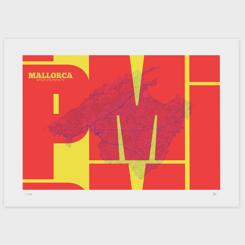 Lámina tipográfica de Mallorca – diseño Inseparable, sin marco sobre papel