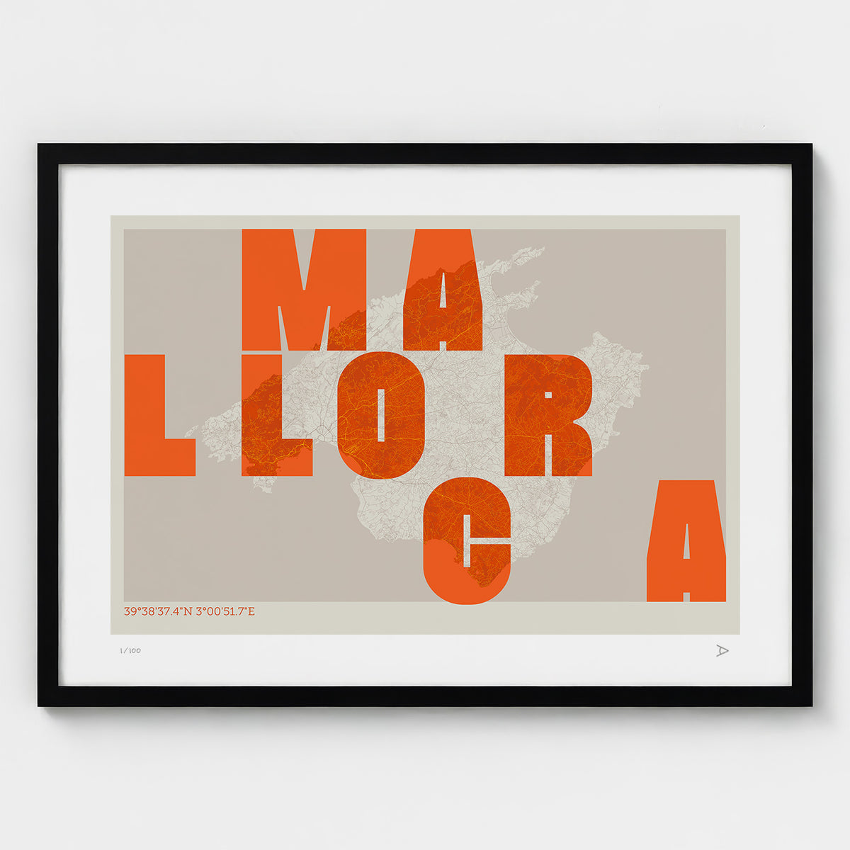 Lámina tipográfica de Mallorca – diseño Revoltosa, marco negro