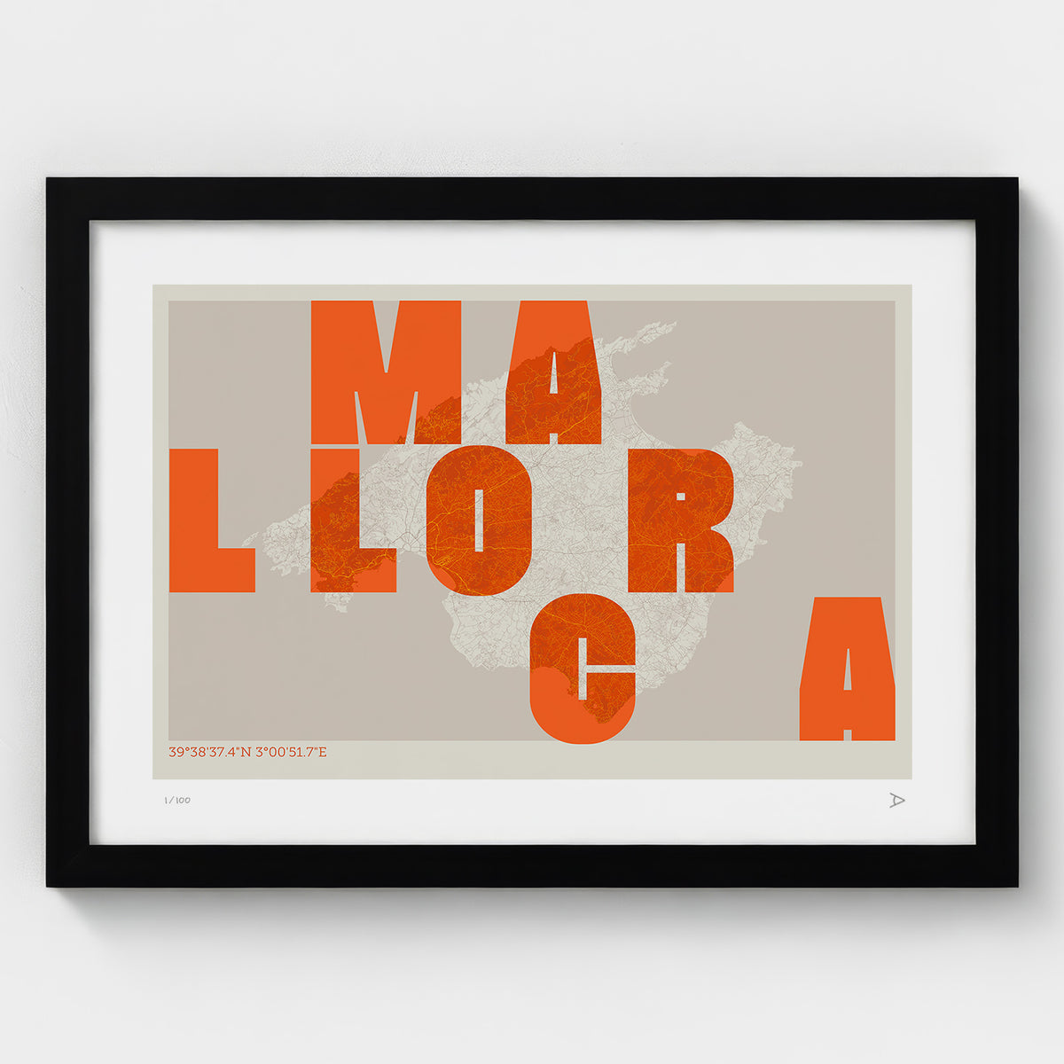 Lámina tipográfica de Mallorca – diseño Revoltosa, marco negro