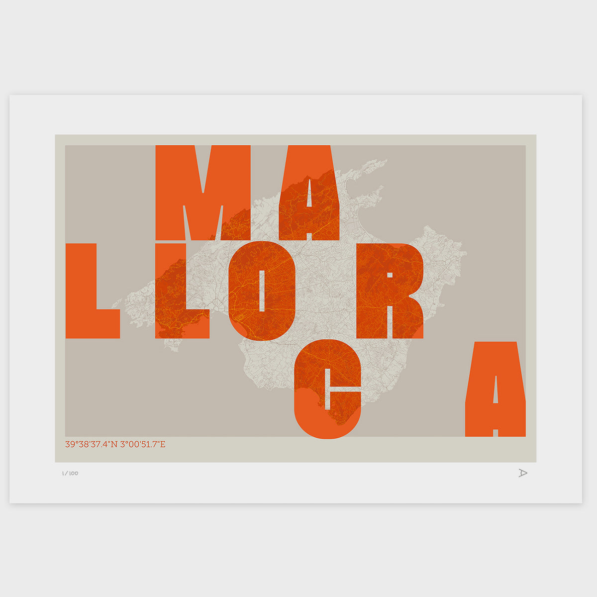 Lámina tipográfica de Mallorca – diseño Revoltosa, sin marco sobre papel