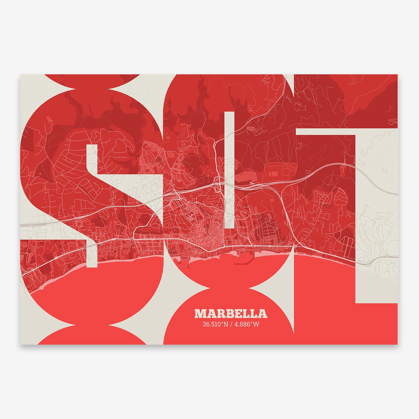 Marbella Map V03 Boho / No Frame / No