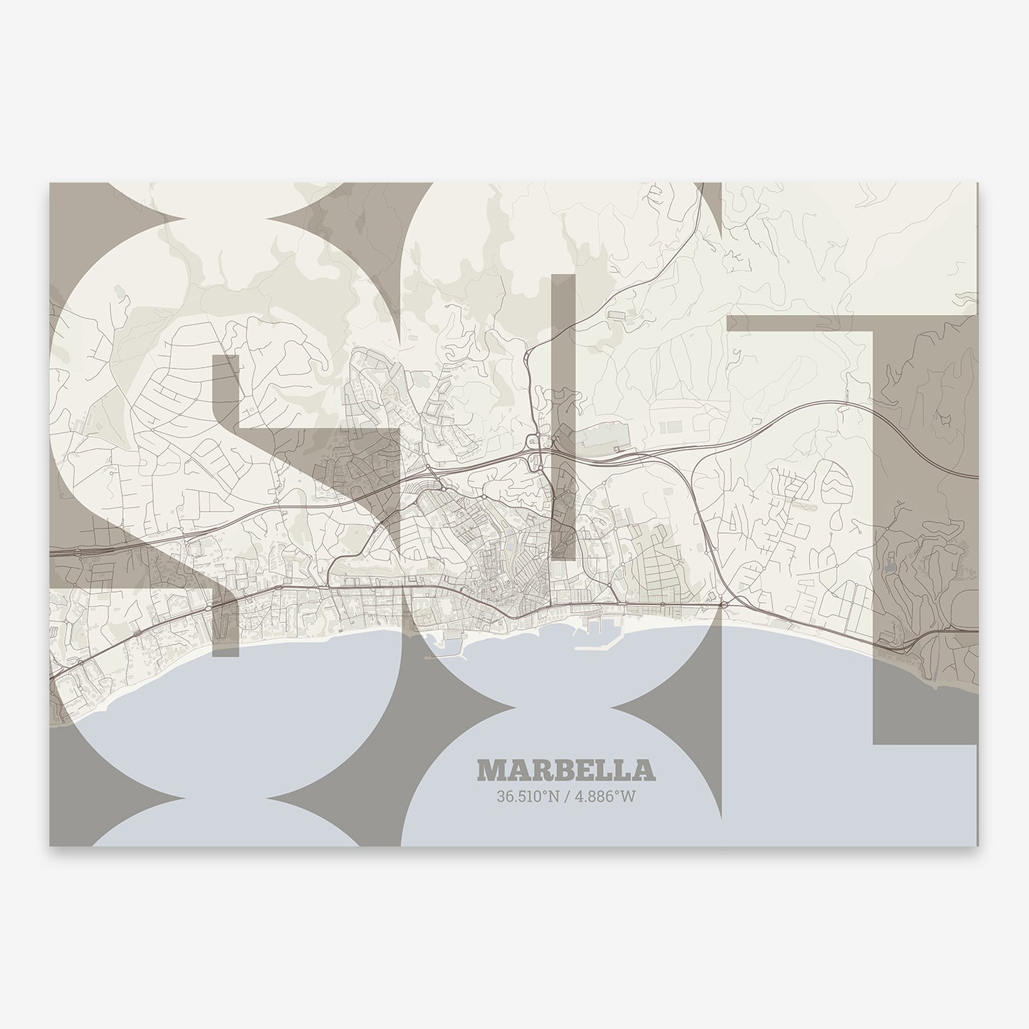 Marbella Map V03 Rustic / No Frame / No