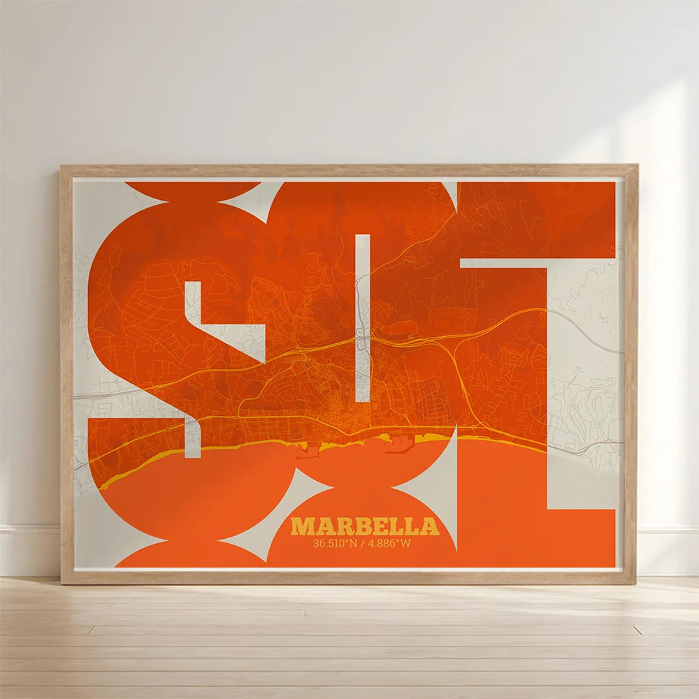 Marbella art poster with geometric typography - Custom decoration