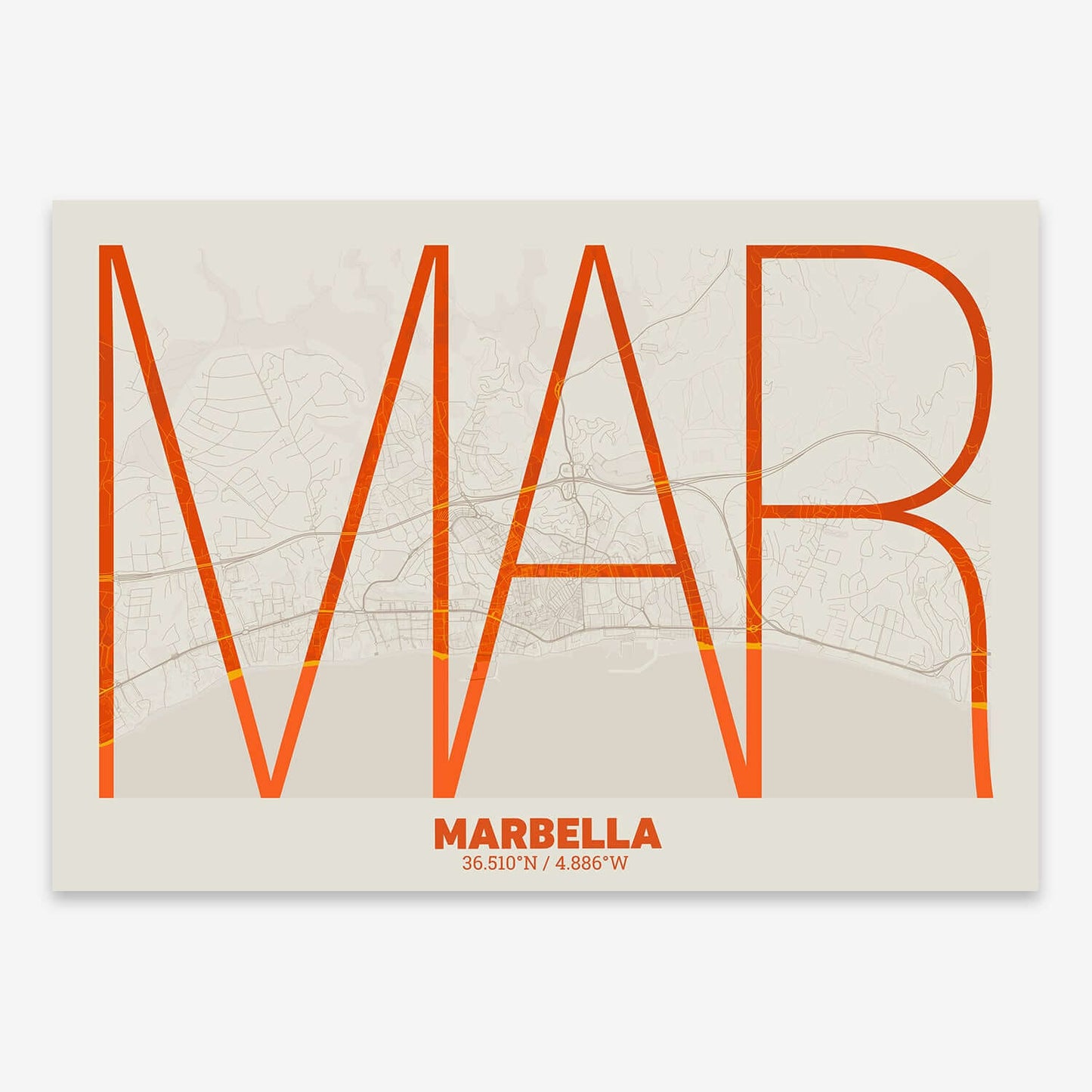 Marbella decorative poster – Ultra-fine typographic art