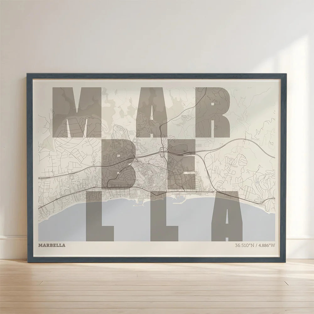 Creative print of Marbella – Graphic design and typography on a map