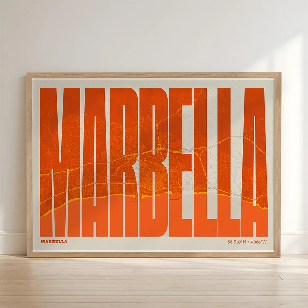 Graphic souvenir of Marbella – Contemporary typographic print