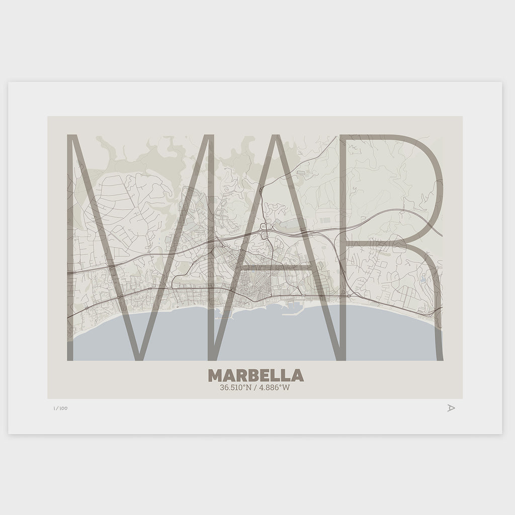 Lámina tipográfica de Marbella – diseño Ultrafina, sin marco sobre papel
