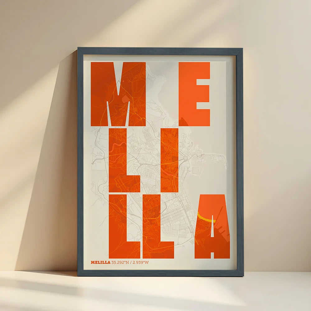 Creative print of Melilla – Graphic design and typography on a map