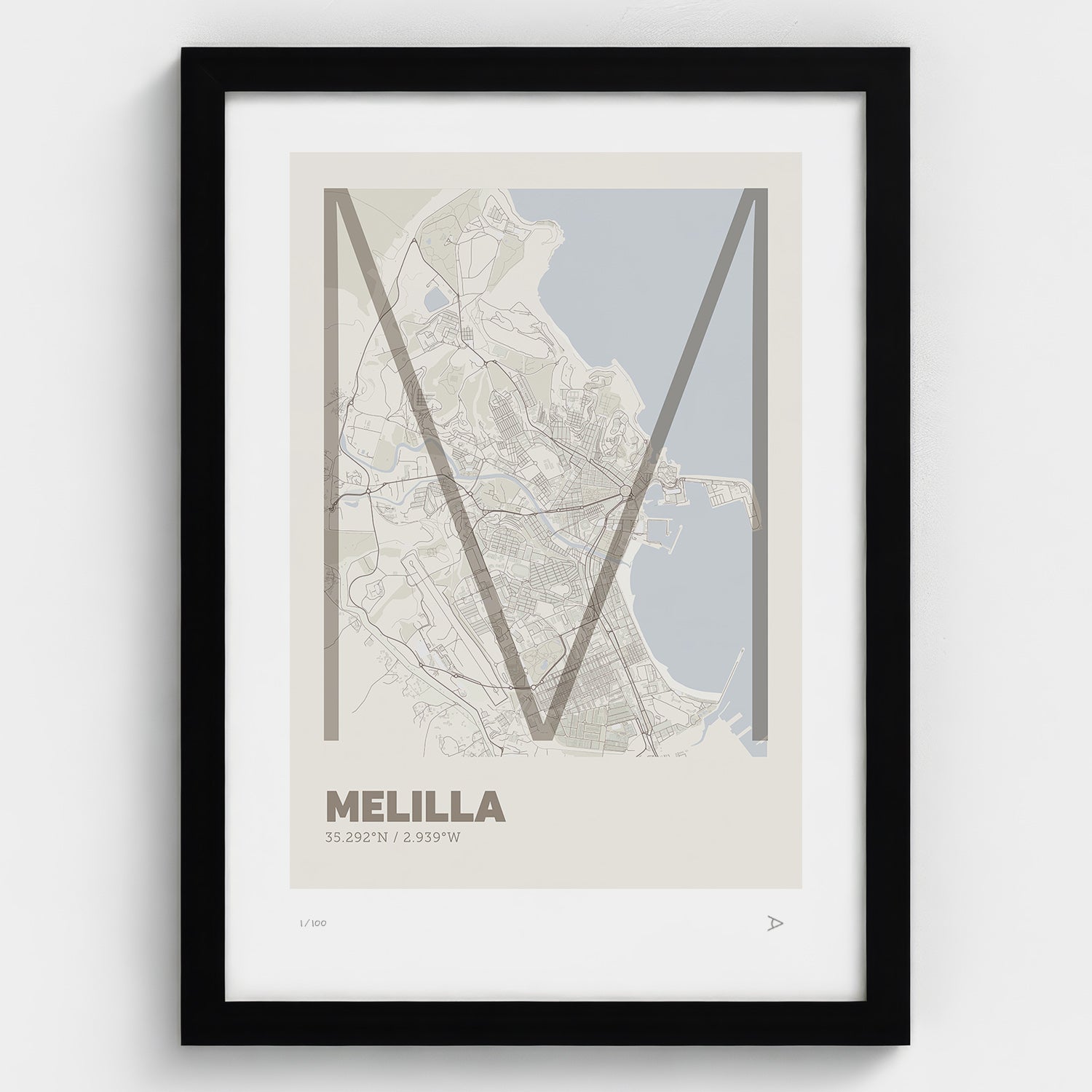 Lámina tipográfica de Melilla – diseño Ultrafina, marco negro