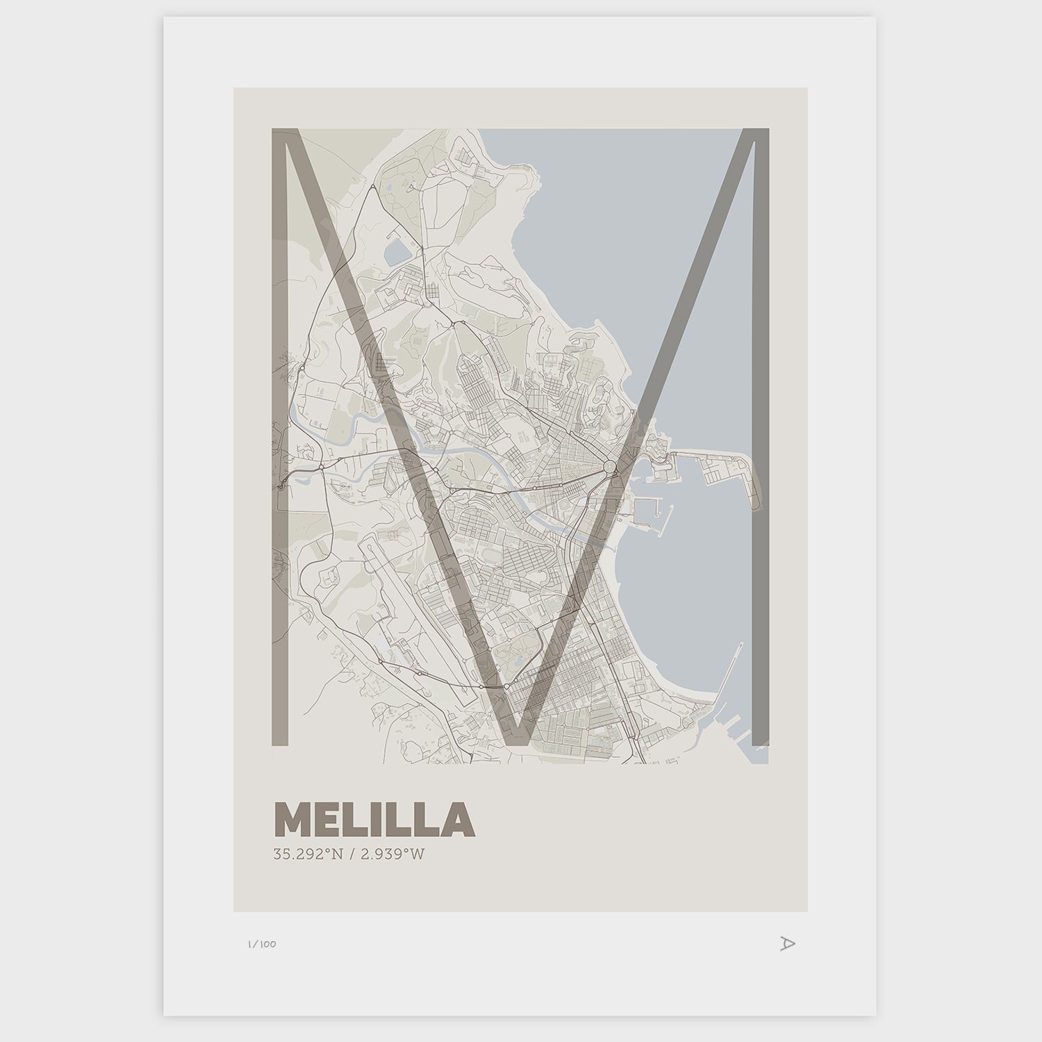 Lámina tipográfica de Melilla – diseño Ultrafina, sin marco sobre papel