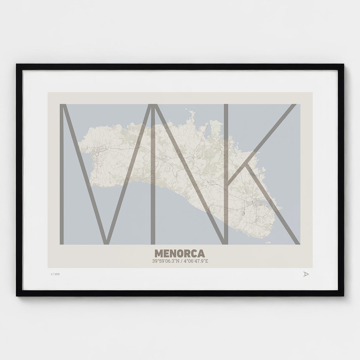Lámina tipográfica de Menorca – diseño Ultrafina, marco negro