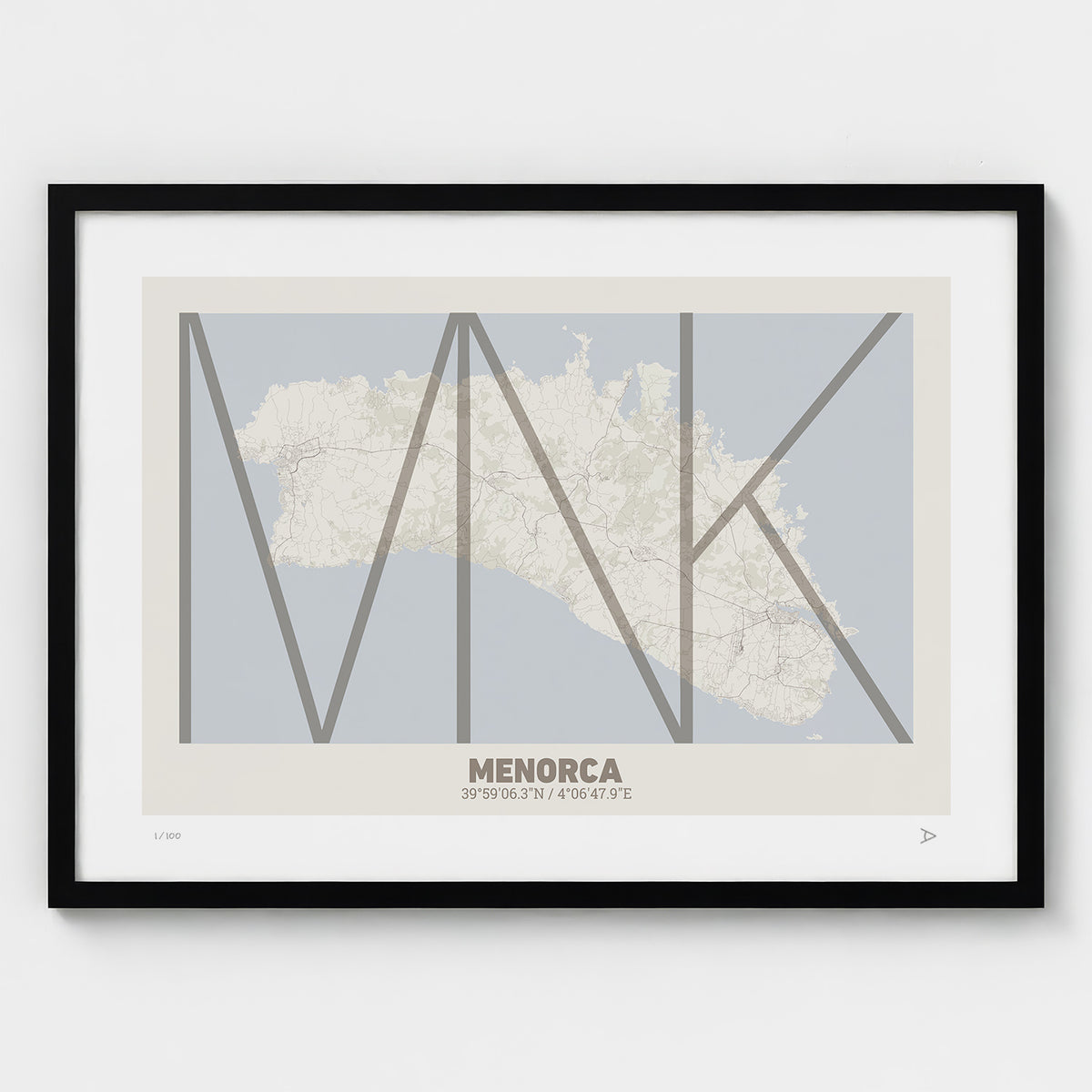 Lámina tipográfica de Menorca – diseño Ultrafina, marco negro
