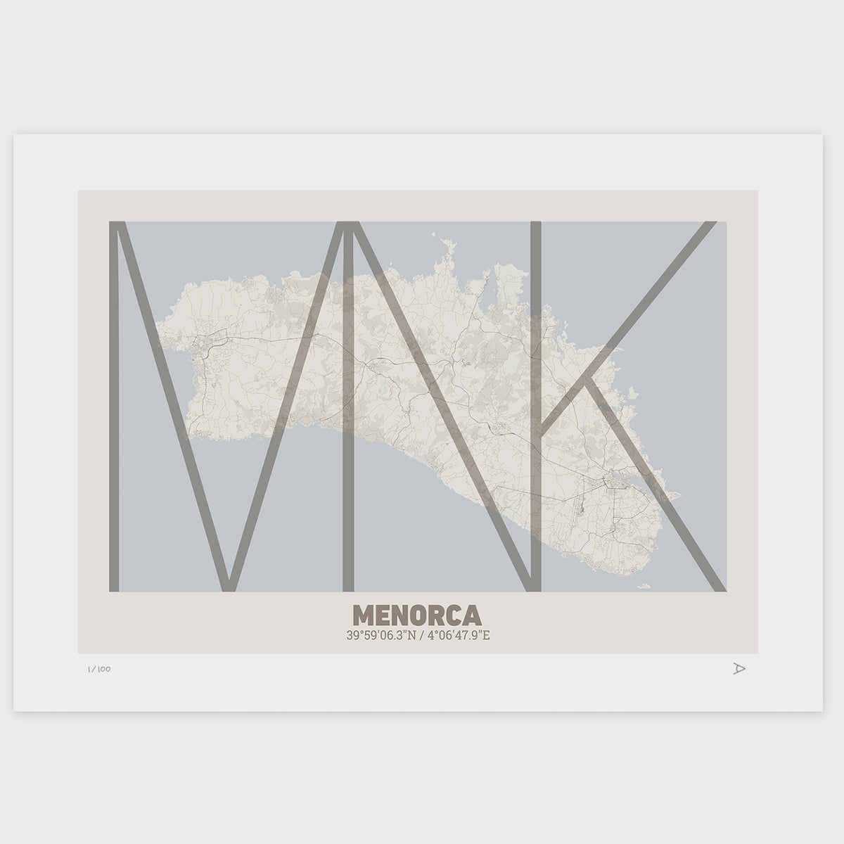 Lámina tipográfica de Menorca – diseño Ultrafina, sin marco sobre papel