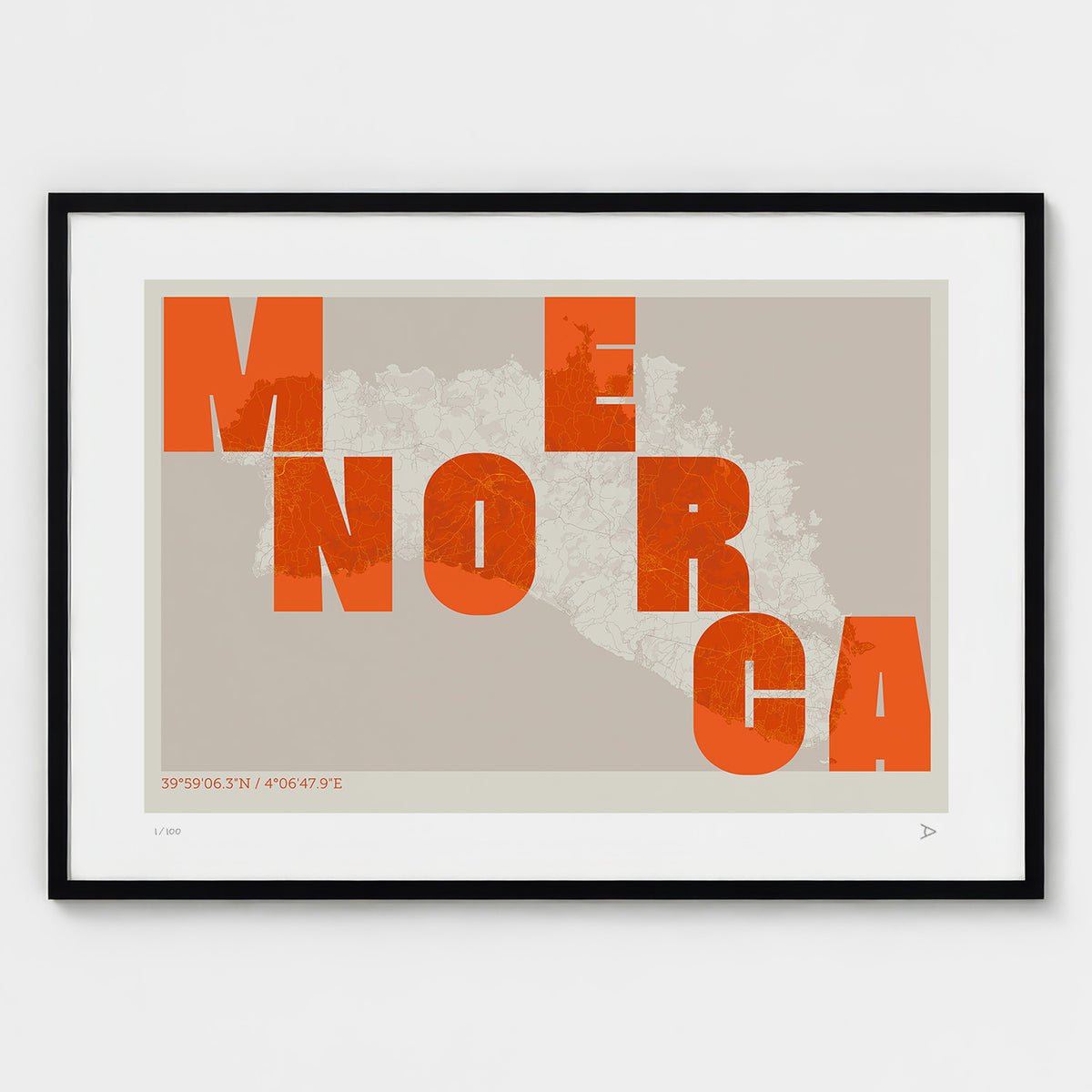 Lámina tipográfica de Menorca – diseño Revoltosa, marco negro