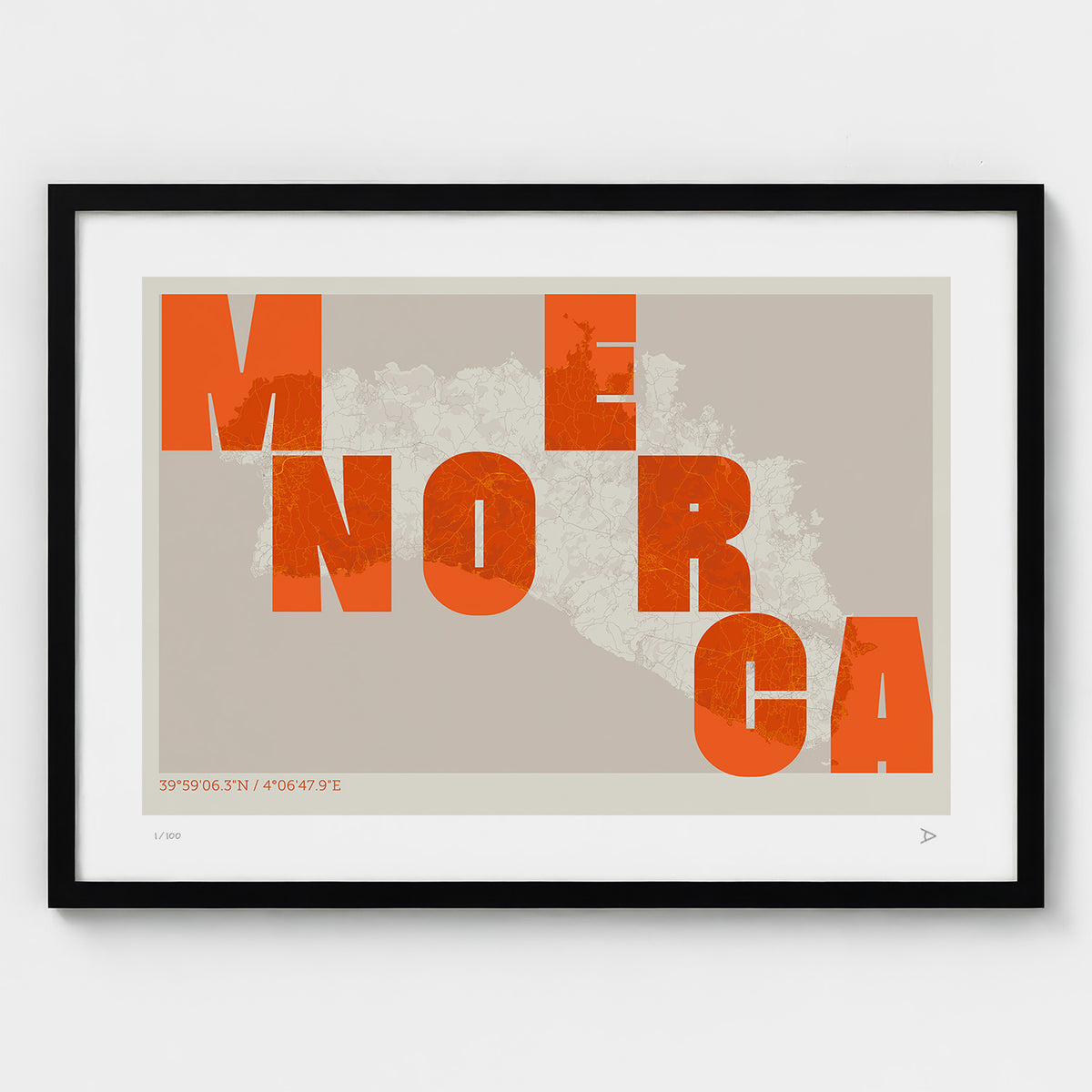 Lámina tipográfica de Menorca – diseño Revoltosa, marco negro