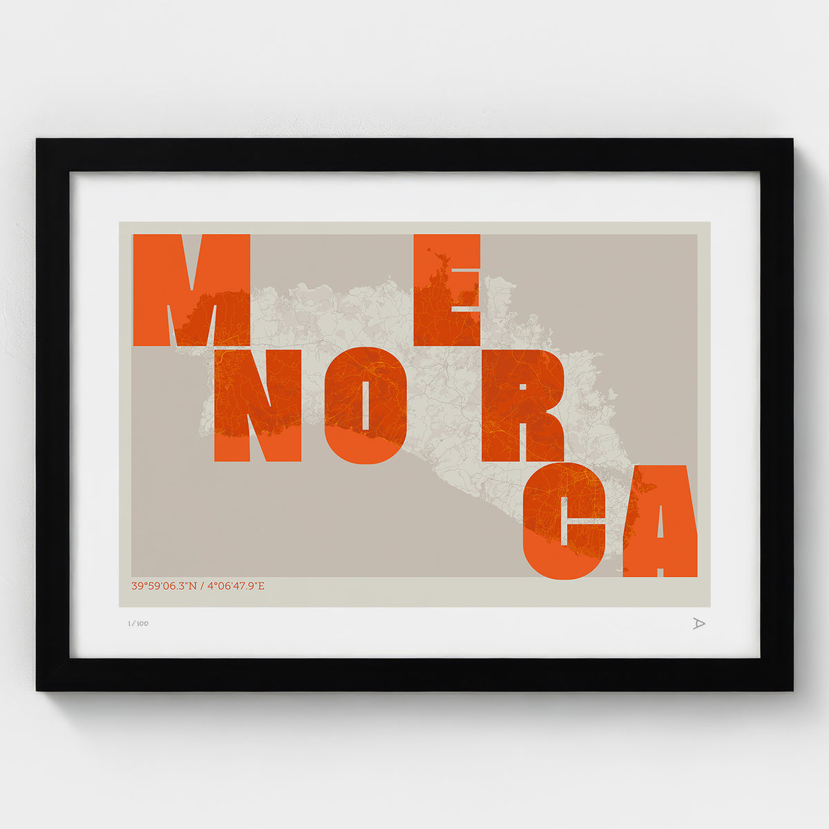 Lámina tipográfica de Menorca – diseño Revoltosa, marco negro