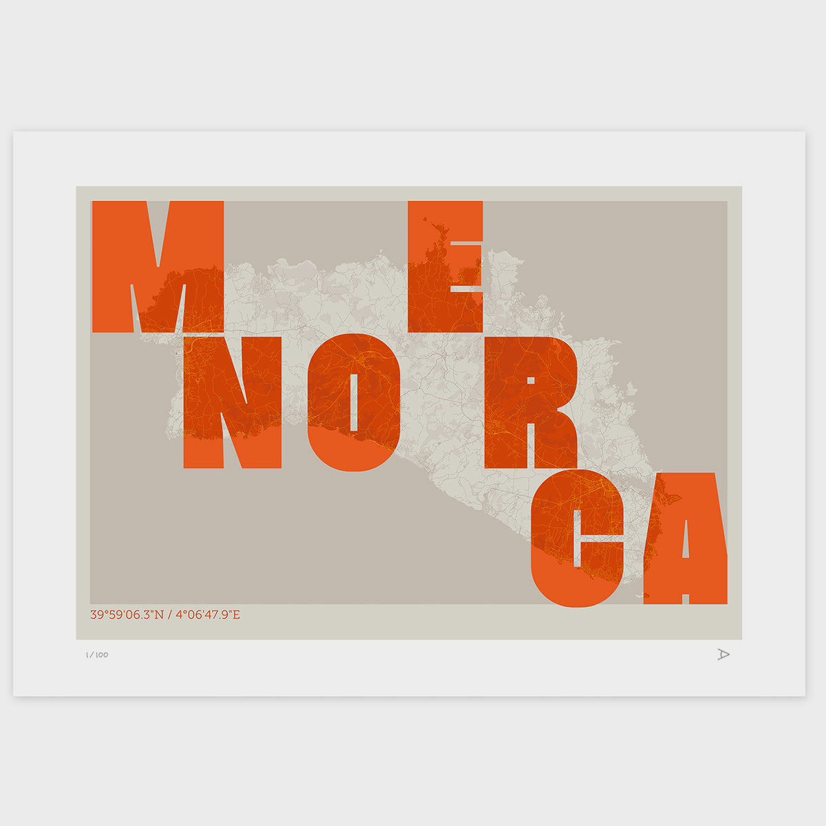 Lámina tipográfica de Menorca – diseño Revoltosa, sin marco sobre papel