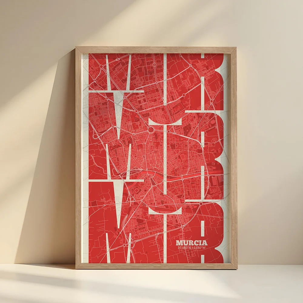 Póster artístico de Murcia con tipografía geométrica - Decoración personalizada