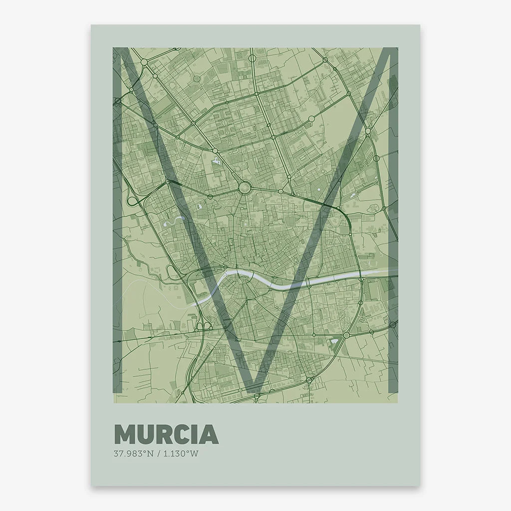 Poster of Murcia composed with letters in extra light font printed on two green tones
