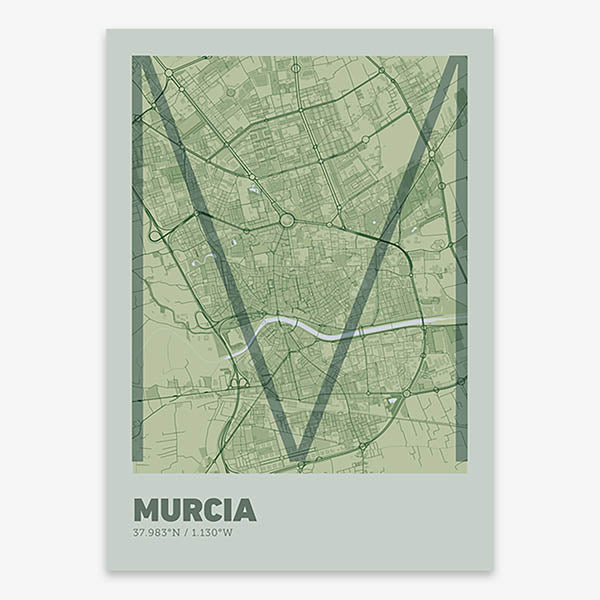 Poster of Murcia composed with letters in extra light font printed on two green tones