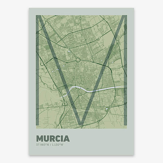Poster of Murcia composed with letters in extra light font printed on two green tones
