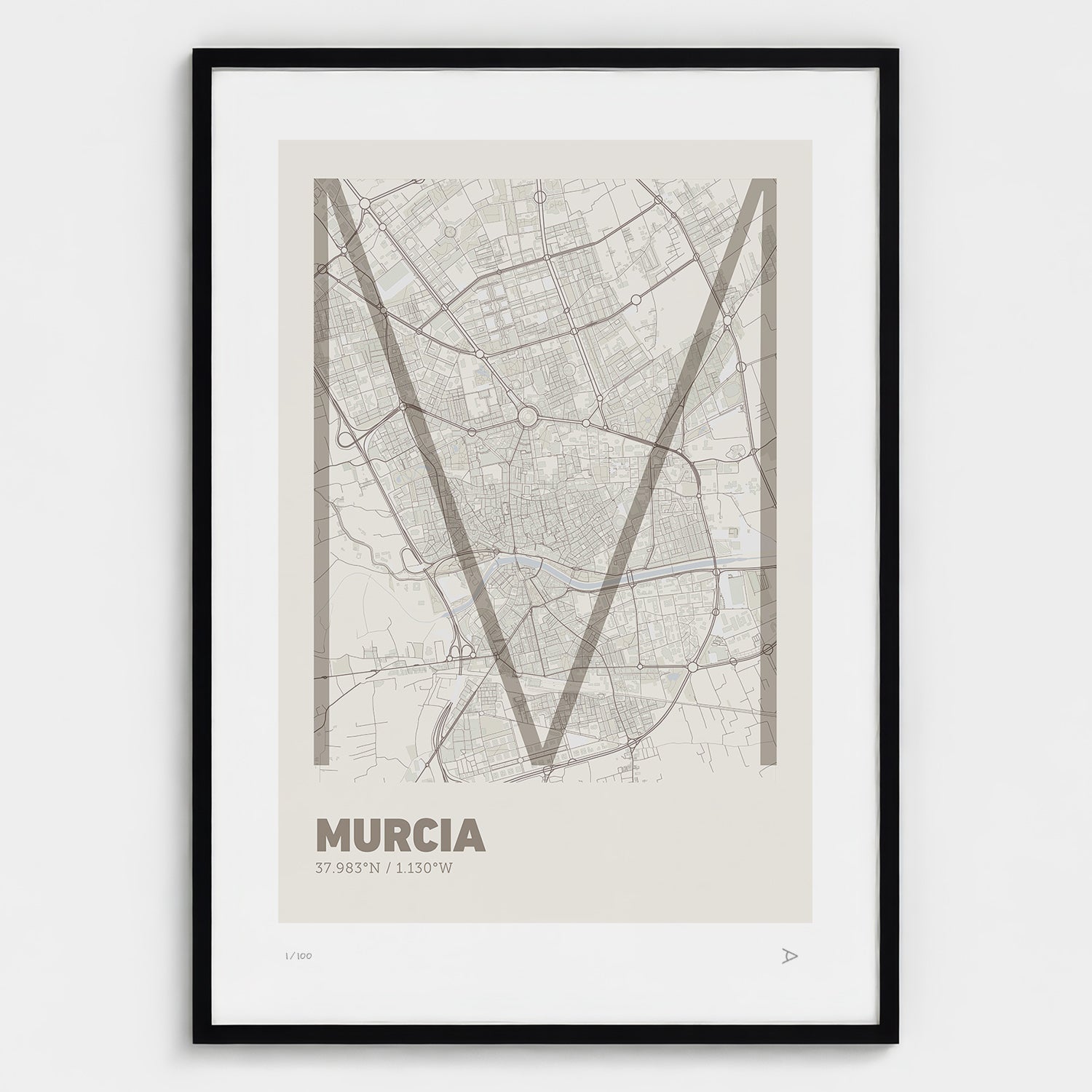 Lámina tipográfica de Murcia – diseño Ultrafina, marco negro