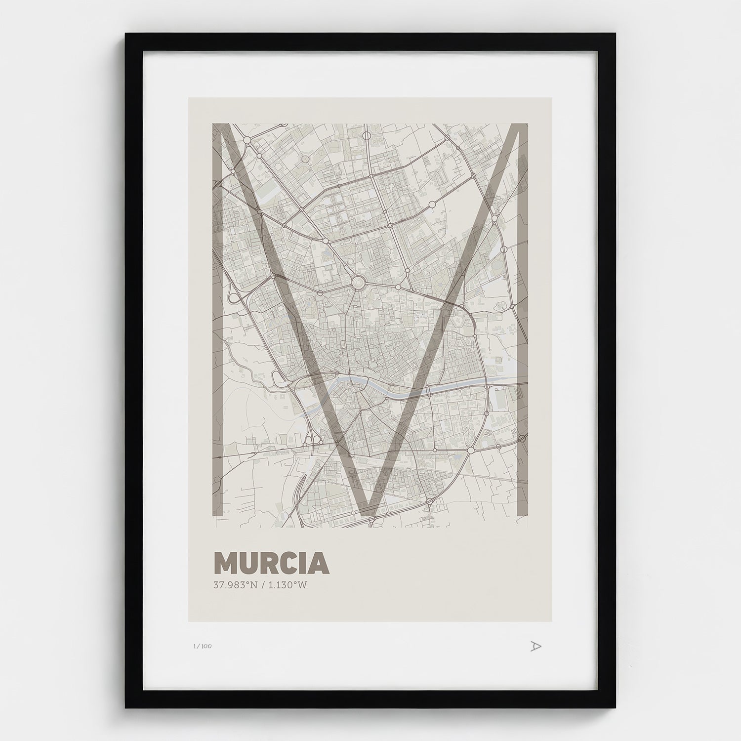 Lámina tipográfica de Murcia – diseño Ultrafina, marco negro
