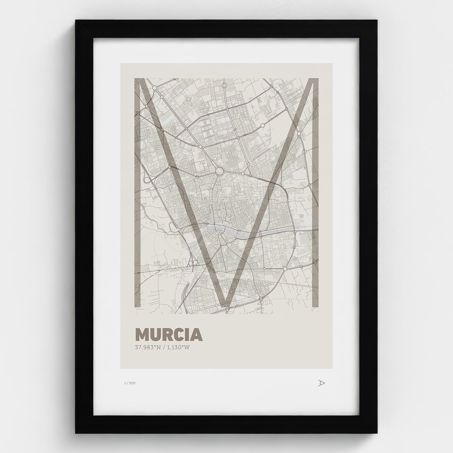 Lámina tipográfica de Murcia – diseño Ultrafina, marco negro