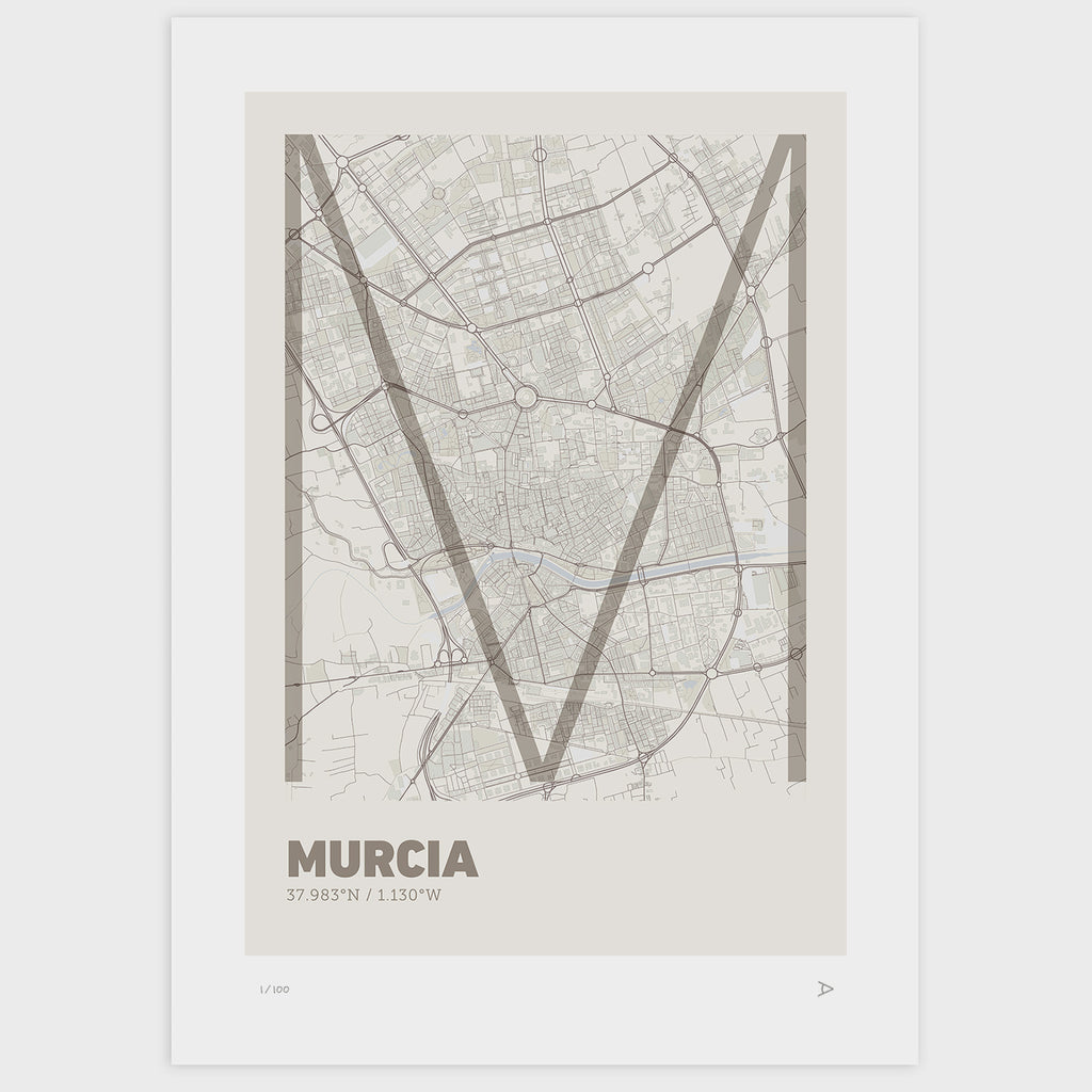 Lámina tipográfica de Murcia – diseño Ultrafina, sin marco sobre papel