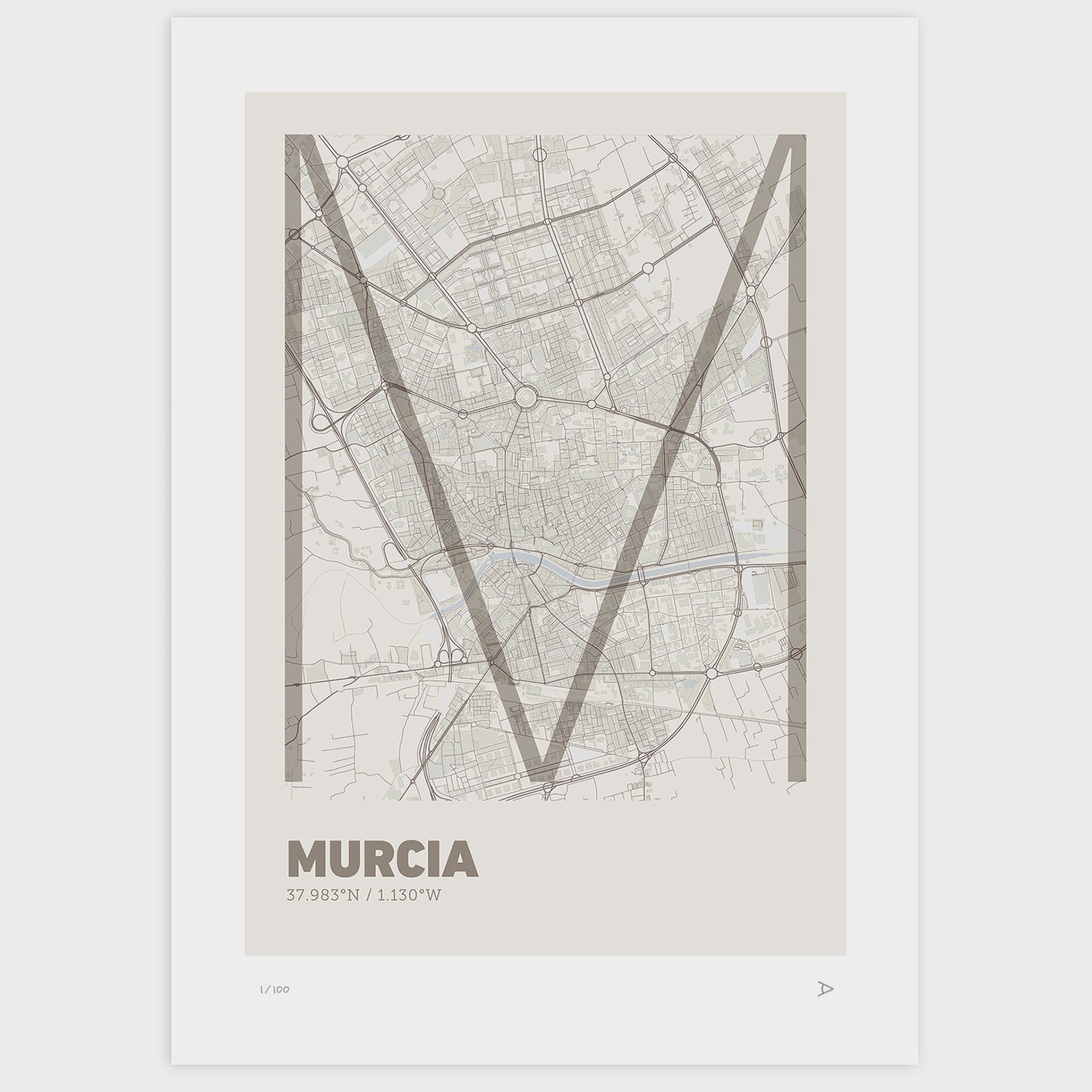Lámina tipográfica de Murcia – diseño Ultrafina, sin marco sobre papel