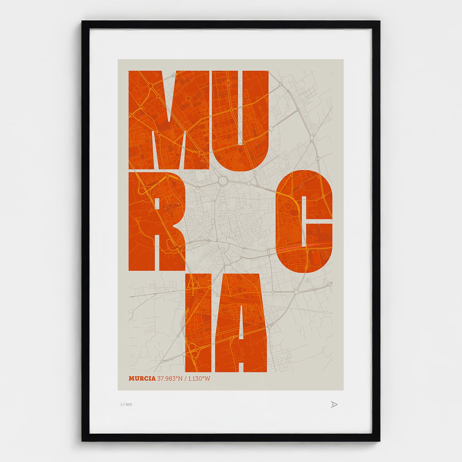 Lámina tipográfica de Murcia – diseño Revoltosa, marco negro