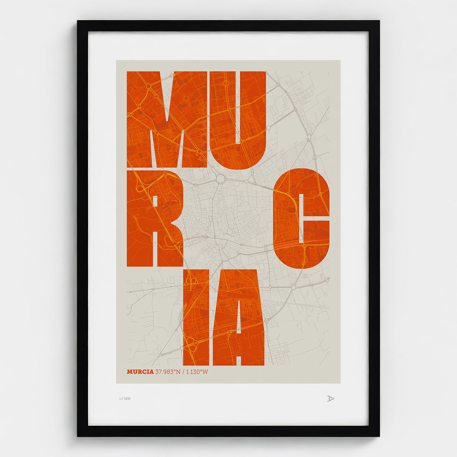 Lámina tipográfica de Murcia – diseño Revoltosa, marco negro