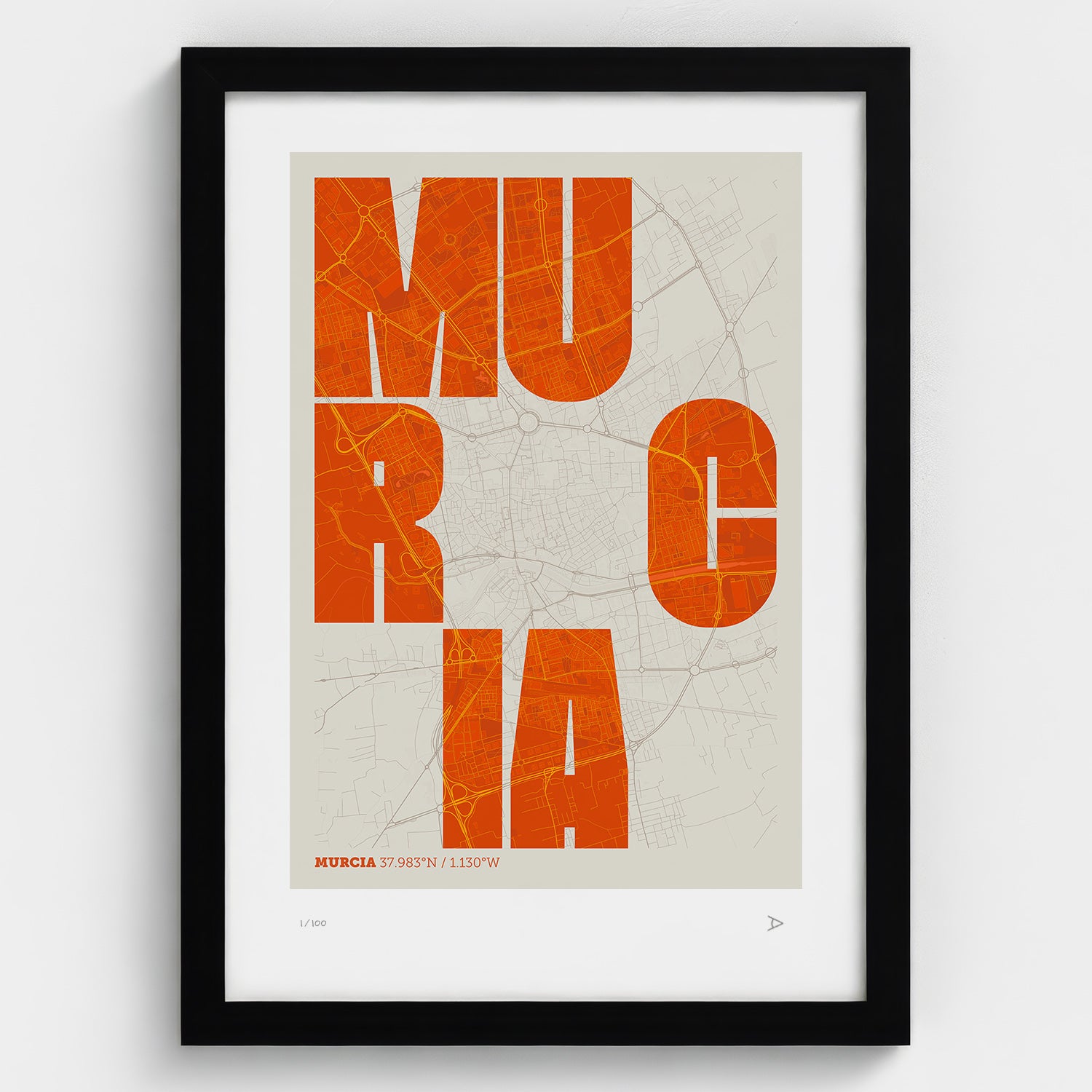 Lámina tipográfica de Murcia – diseño Revoltosa, marco negro