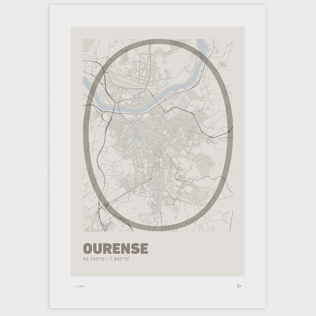 Lámina tipográfica de Ourense – diseño Ultrafina, sin marco sobre papel