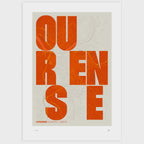 Lámina tipográfica de Ourense – diseño Revoltosa, sin marco sobre papel