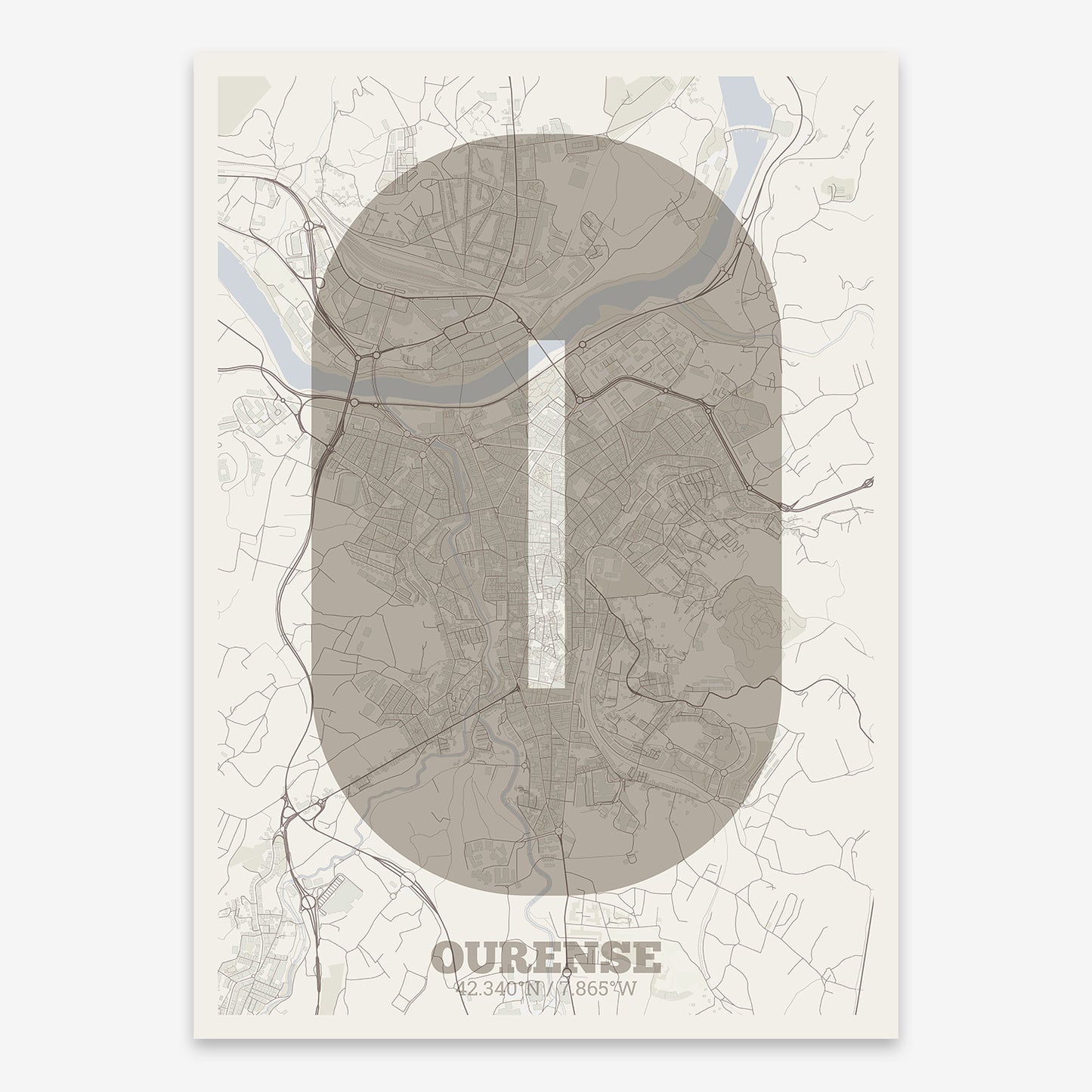 Ourense Map V02 Rustic / No Frame / No