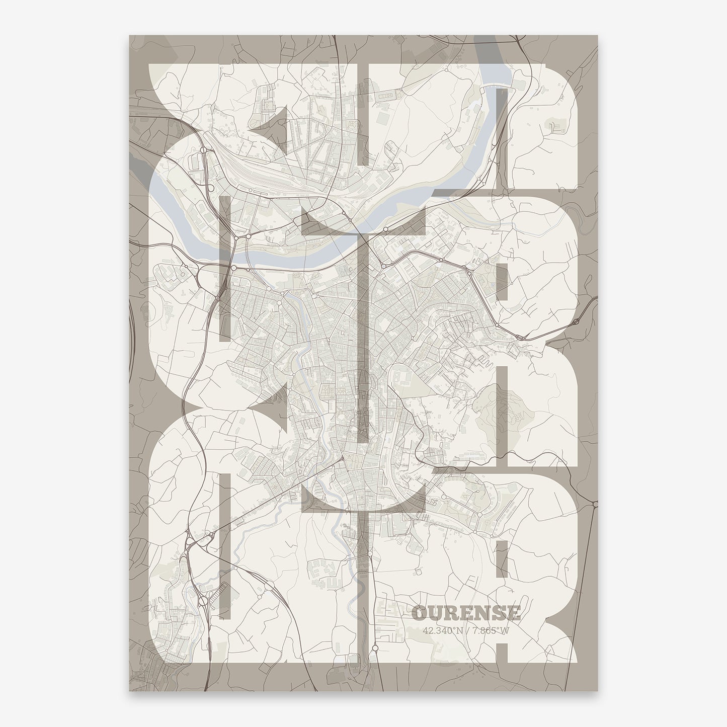 Ourense Map V03 Rustic / No Frame / No