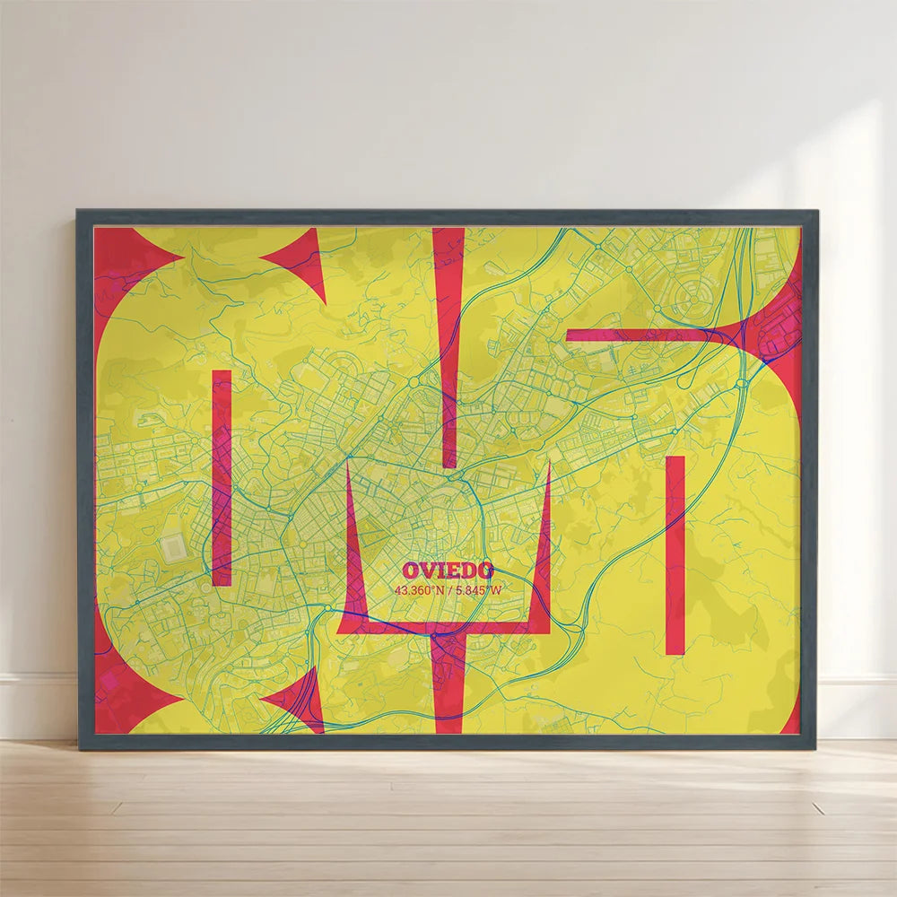 Artistic poster of Oviedo with geometric typography - Custom decoration