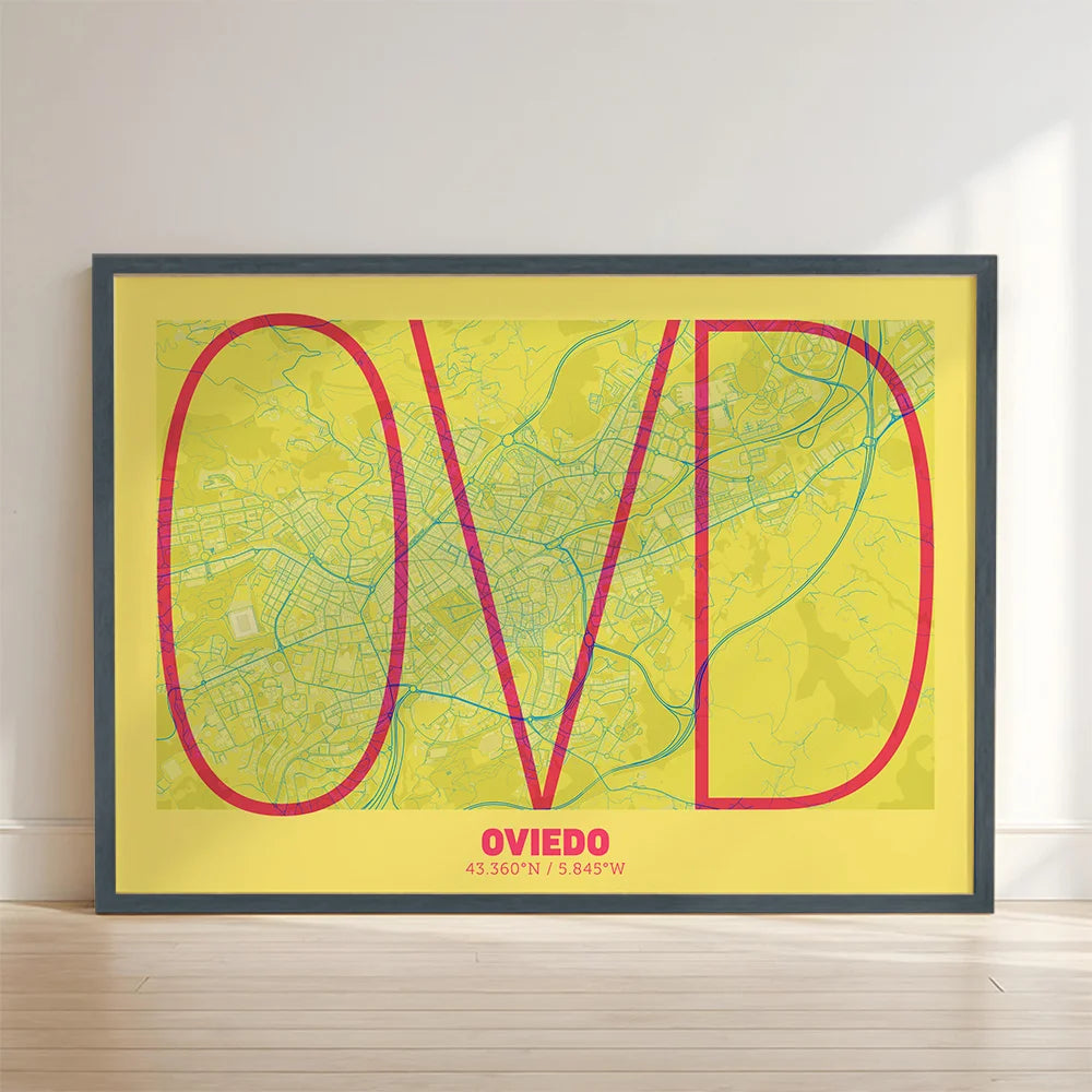Decorative poster of Oviedo – Ultra-thin typographic art