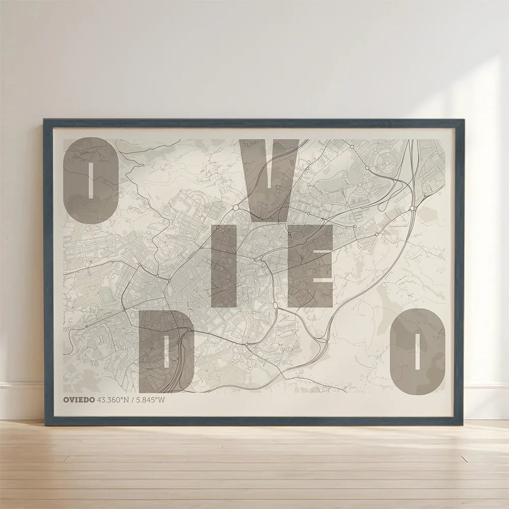 Creative print of Oviedo – Graphic design and typography on a map