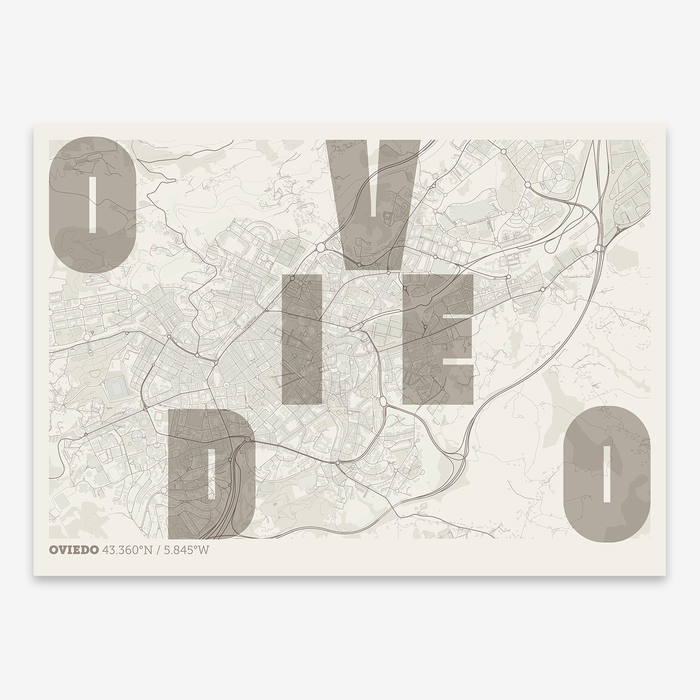 Oviedo Map V08 Rustic / No Frame / No