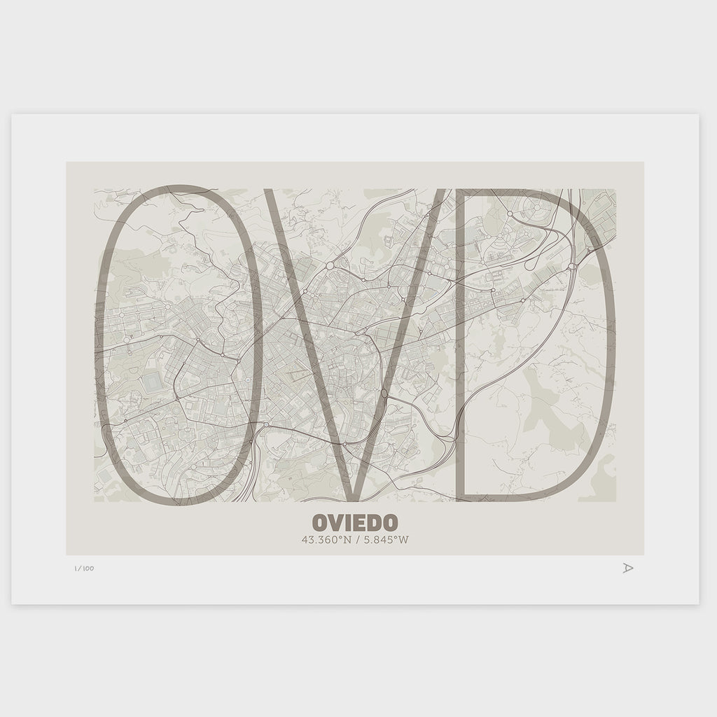 Lámina tipográfica de Oviedo – diseño Ultrafina, sin marco sobre papel