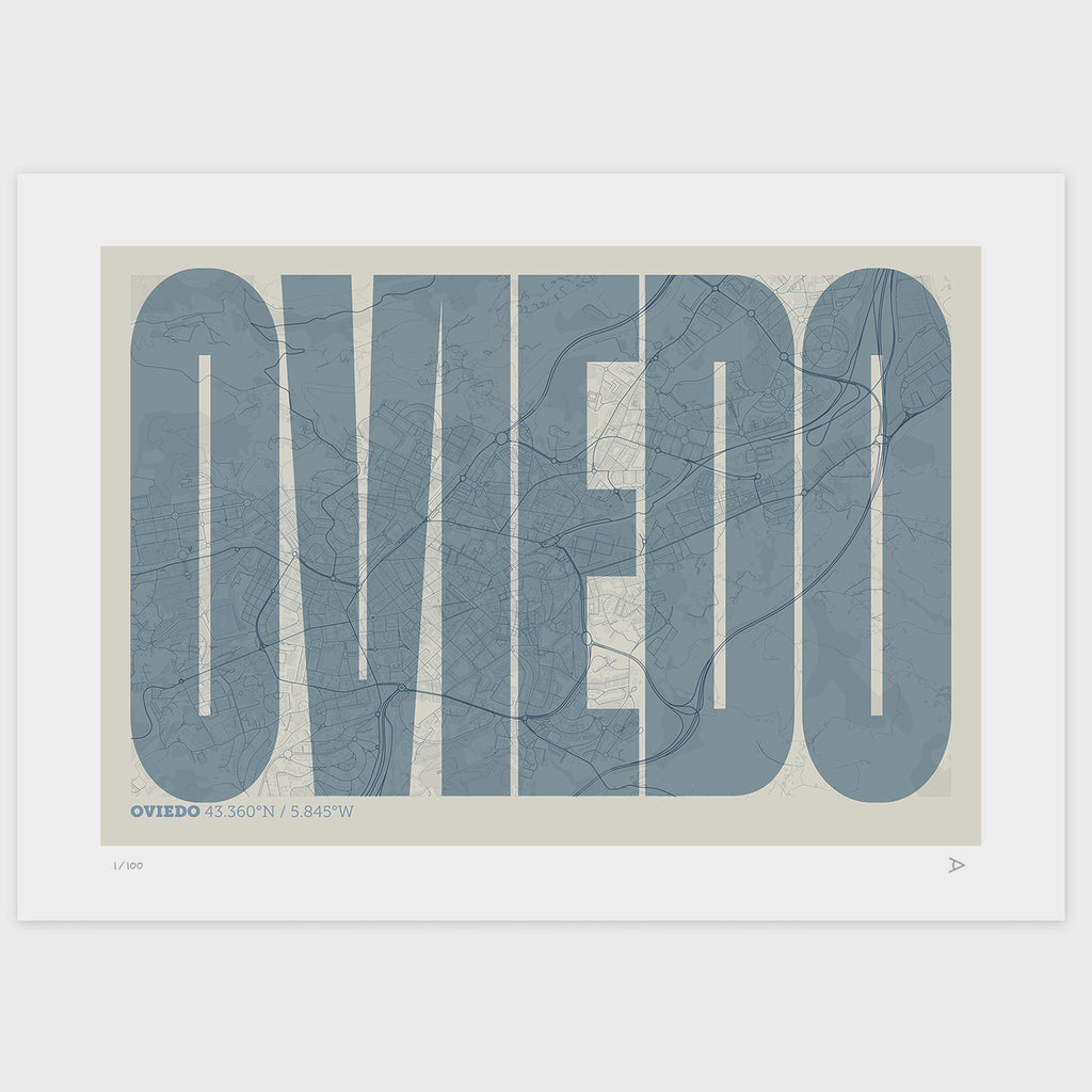 Lámina tipográfica de Oviedo – diseño Extra Comprimida, sin marco sobre papel