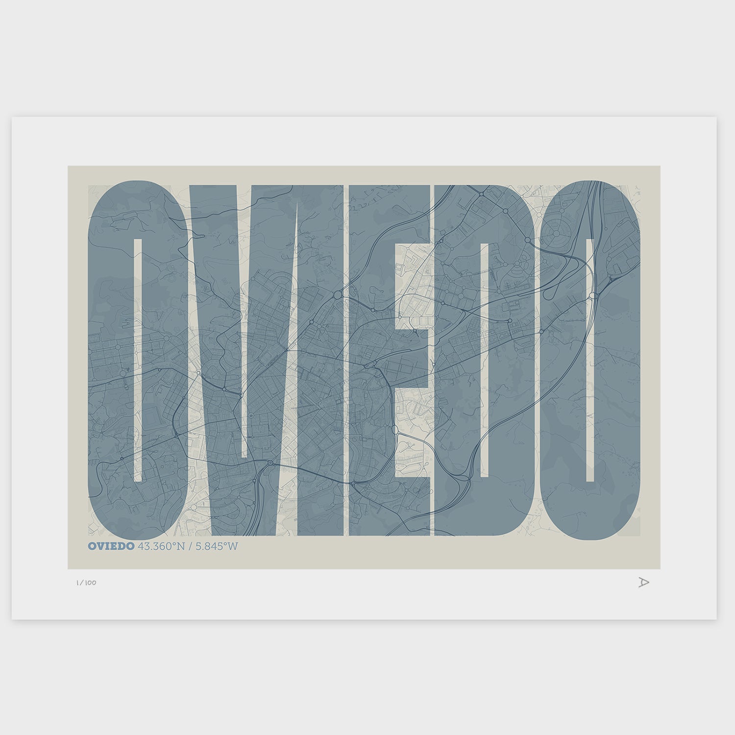 Lámina tipográfica de Oviedo – diseño Extra Comprimida, sin marco sobre papel