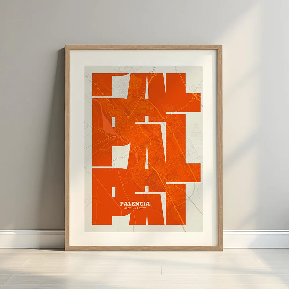 Póster artístico de Palencia con tipografía geométrica - Decoración personalizada