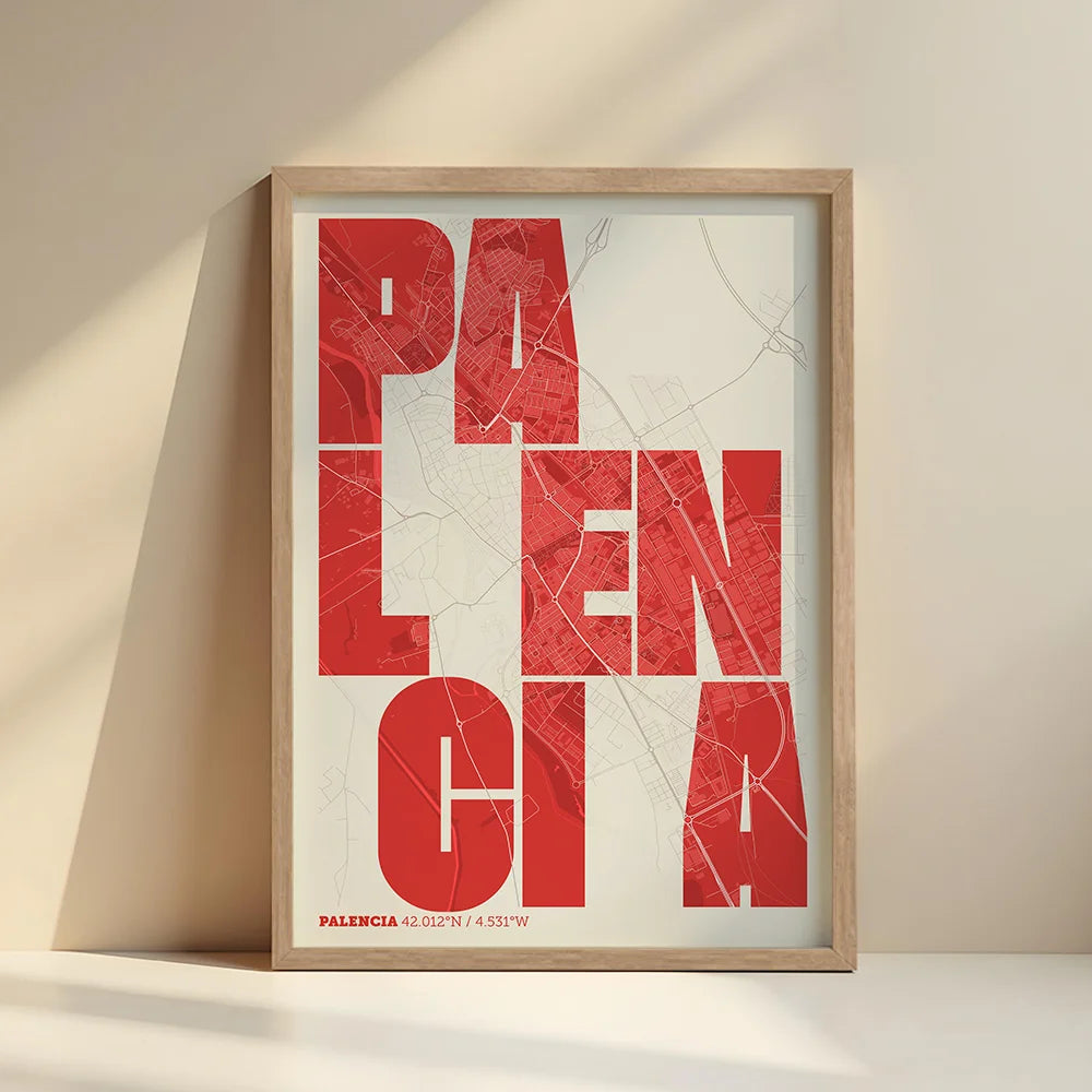 Creative print of Palencia – Graphic design and typography on a map