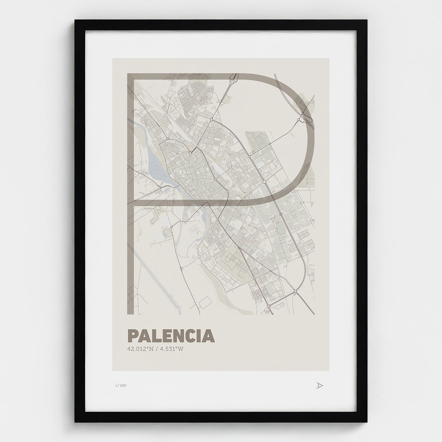 Lámina tipográfica de Palencia – diseño Ultrafina, marco negro