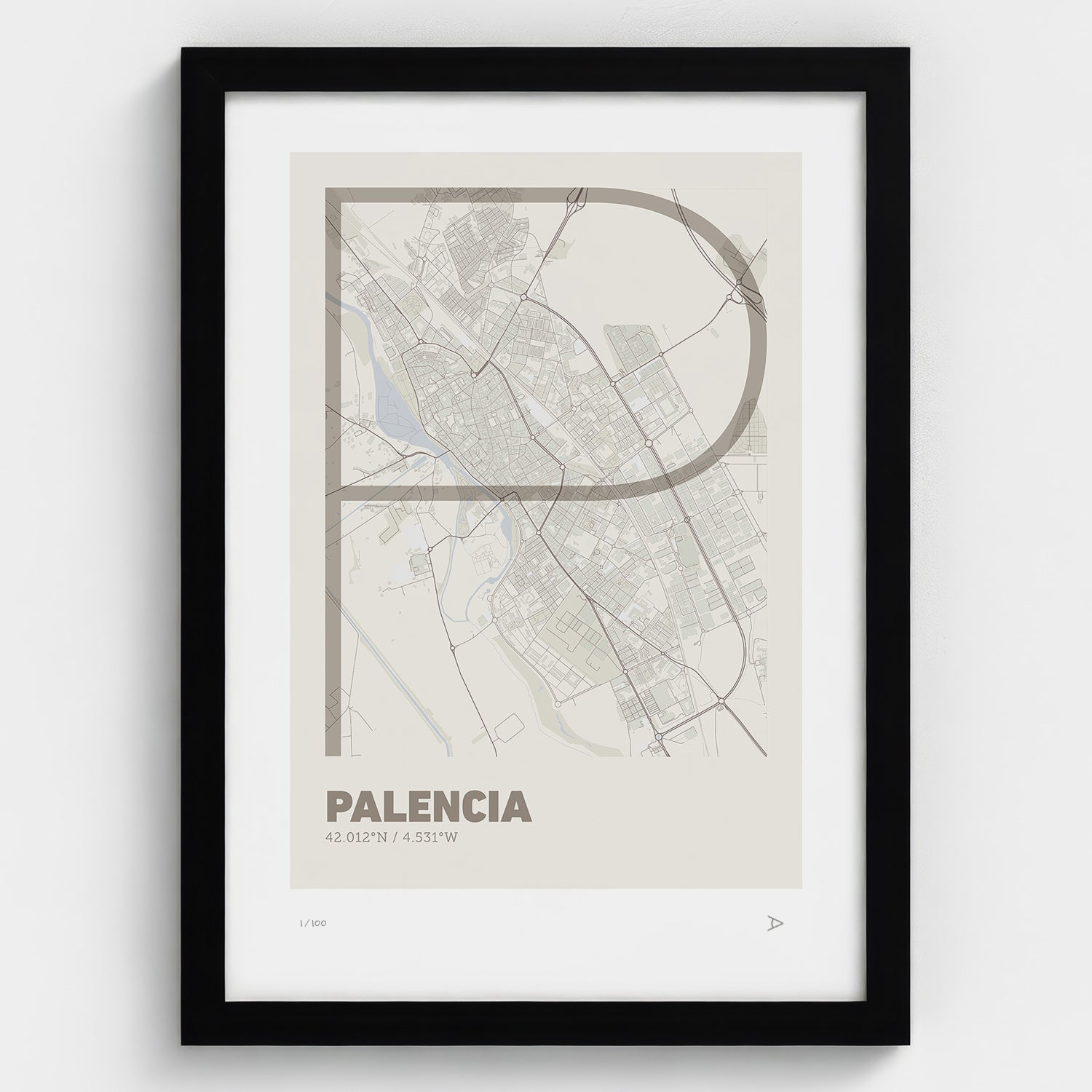 Lámina tipográfica de Palencia – diseño Ultrafina, marco negro