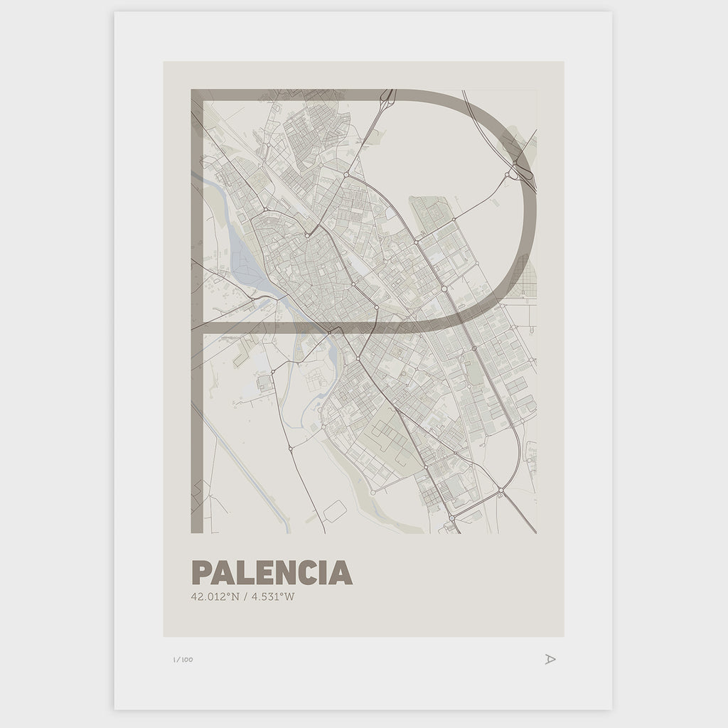 Lámina tipográfica de Palencia – diseño Ultrafina, sin marco sobre papel