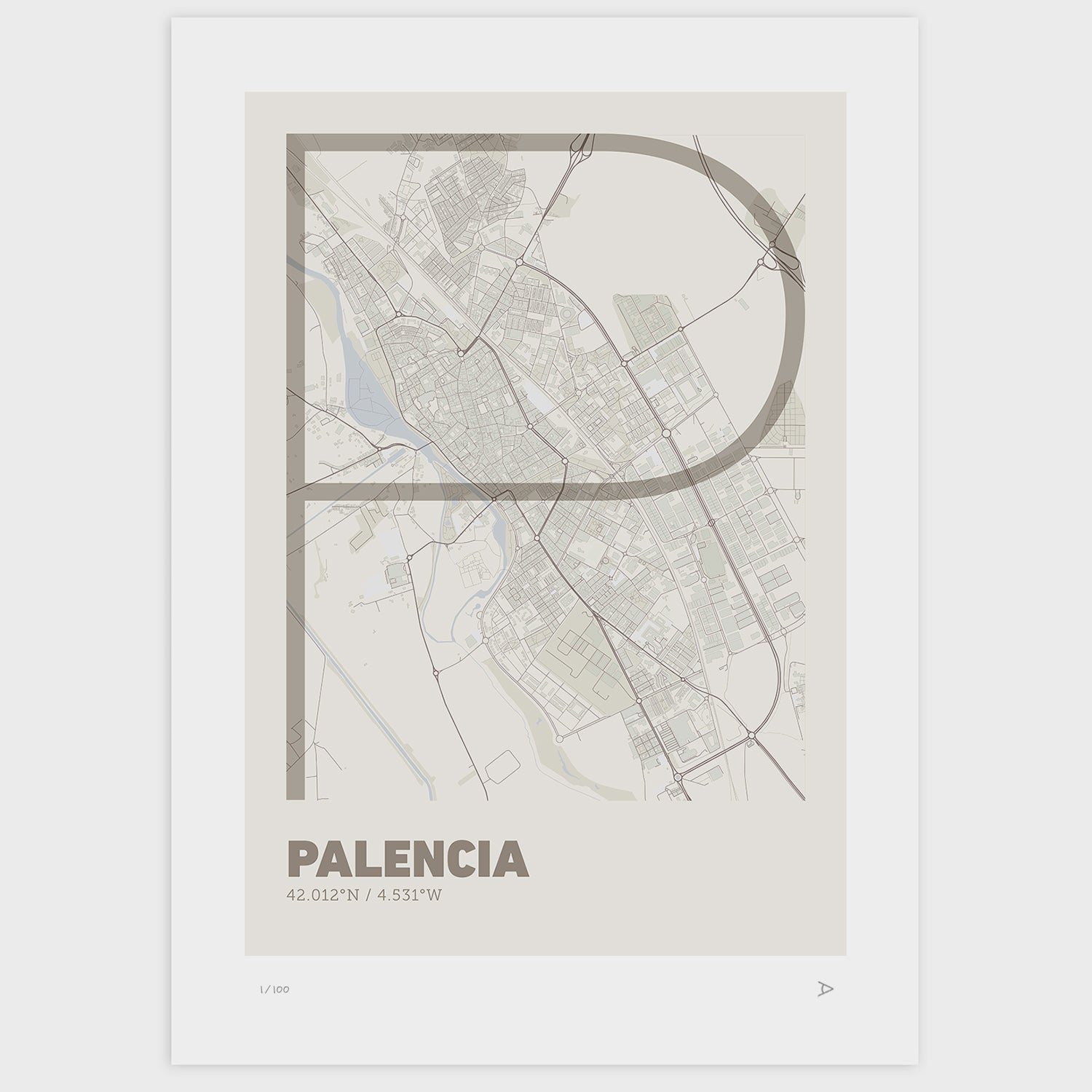 Lámina tipográfica de Palencia – diseño Ultrafina, sin marco sobre papel